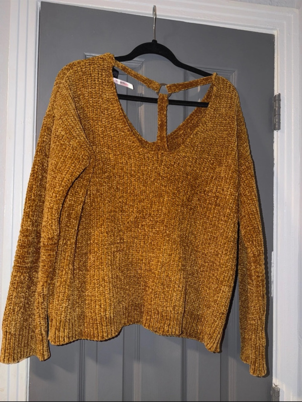 Cozy V-Neck Chenille Sweater in Mustard - Picture 2 of 2